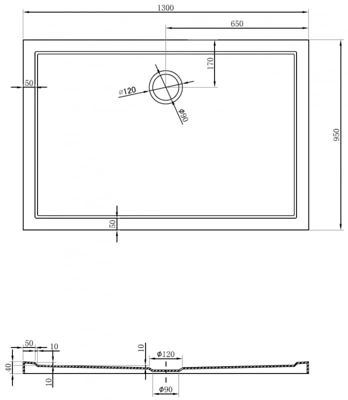Mexen, Mexen Flow obdĺžniková sprchová vanička slim 130 x 95 cm, čierna matná, 46R709513