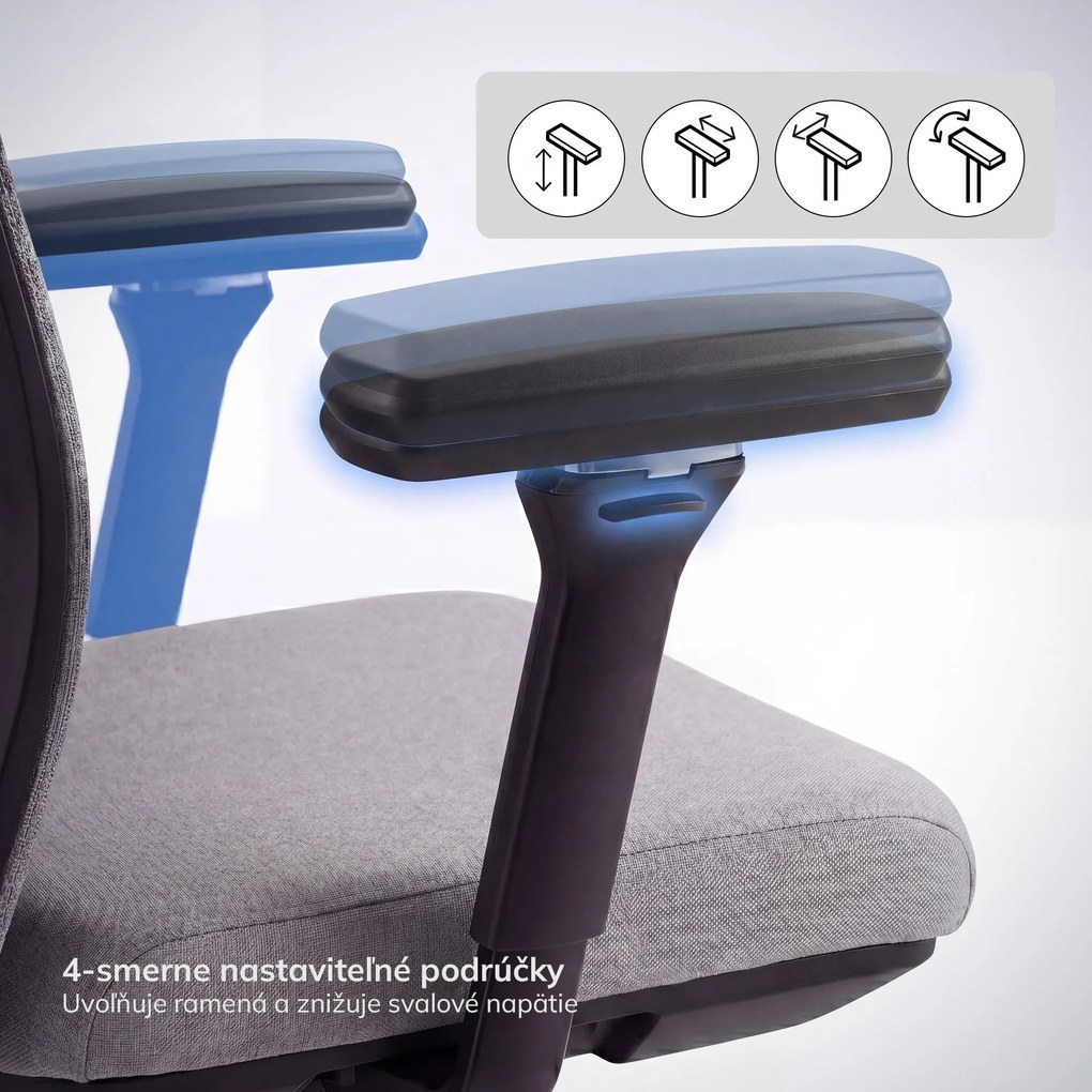 Ergonomická otočná kancelárska stolička, sivá: VECTOR