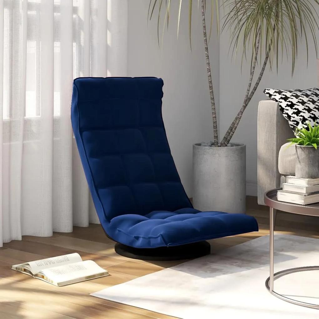 vidaXL Otočná podlahová stolička modrá zamatová