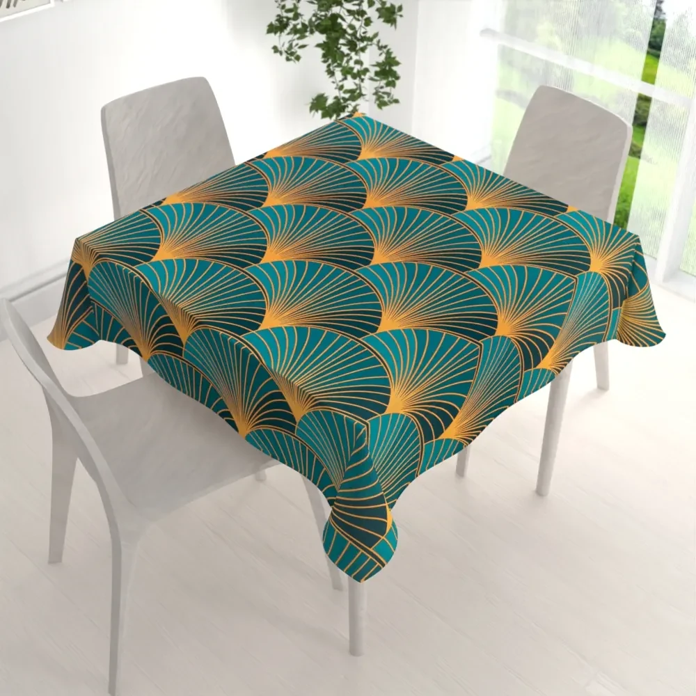 Biante Bavlnený štvorcový obrus Sandra SA-575 Oranžové vejáre na zeleno-tyrkysovom 120x120 cm