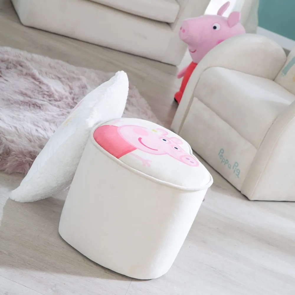 Biely zamatový detský puf Peppa Pig – Roba