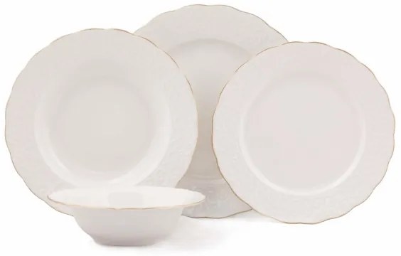 24-dielna jedálenská sada, biela/zlatá, porcelán