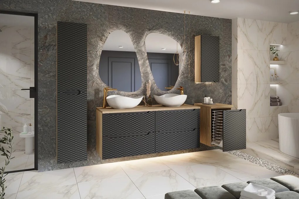 Závesná kúpeľňová skrinka Ocean 35 cm dub olejovaný/čierna