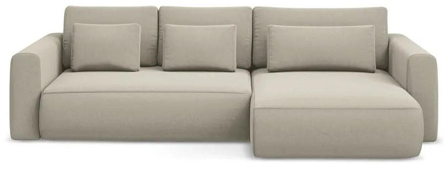 Béžová zamatová rozkladacia/s úložným priestorom rohová pohovka (pravý roh/s leňoškou) Kapua – Makamii