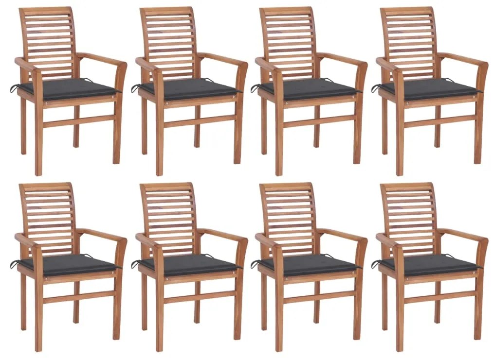 vidaXL Jedálenské stoličky 8 ks antracitové podložky tíkový masív