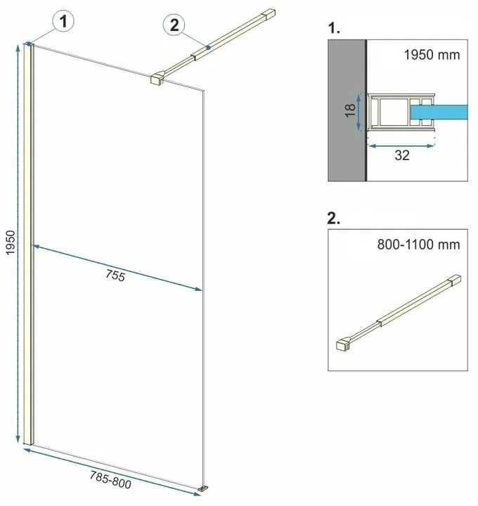 Sprchová zástena Rea Aero 80 cm čierny mat