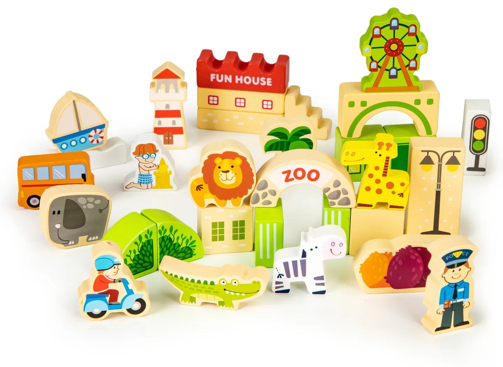 WELLHOX Drevené vzdelávacie stavebnice mesto ZOO 120 kusov