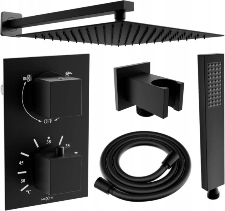 Mexen Cube DR02 podomietkový sprchový set s dažďovou sprchou 30x30 cm (6v1), čierna, 77502DR0230-70