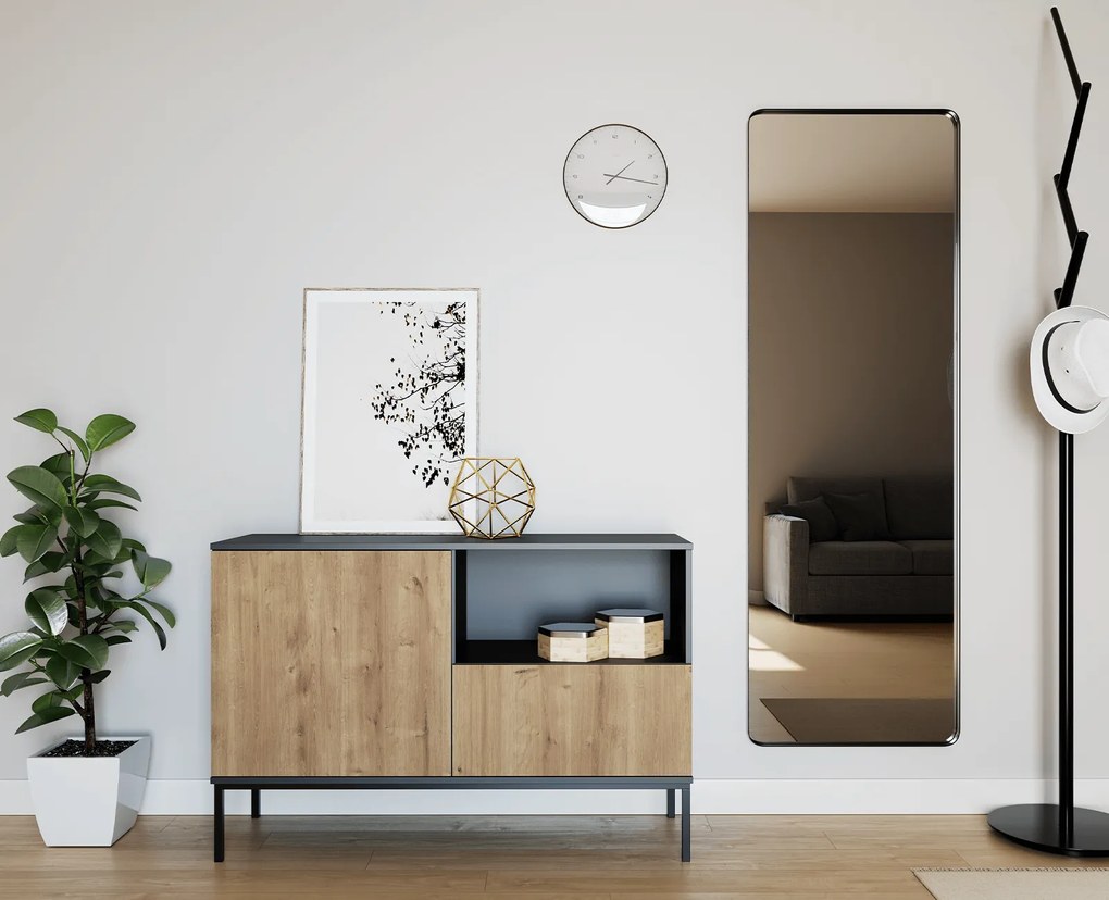 Komoda LANZZI 120x40 cm, čierna/dub