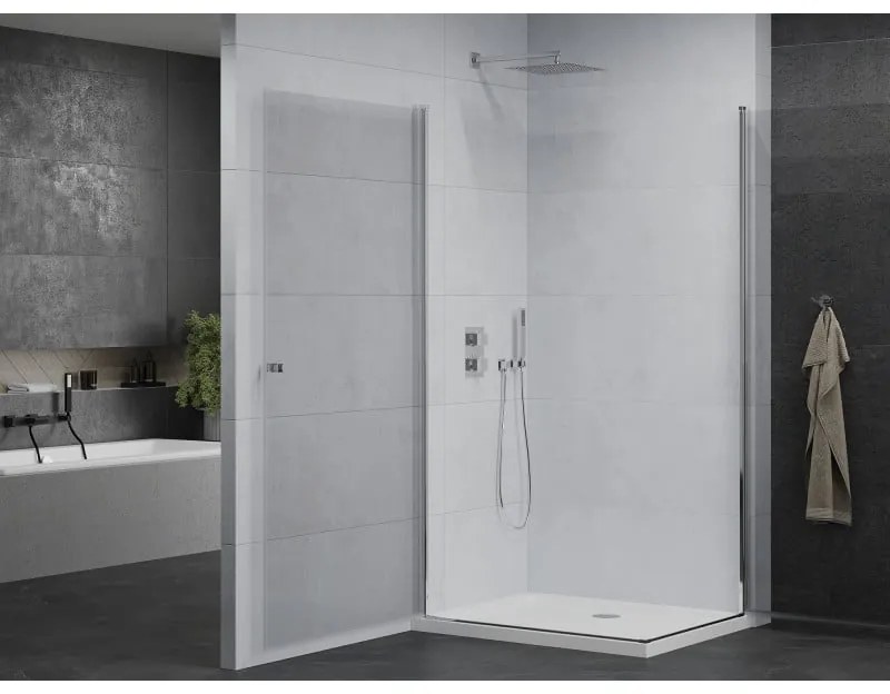 Mexen Pretoria Duo, sprchovací kút s 2-krídlovými dverami 90 (dvere) x 80 (dvere) cm, 6mm číre sklo, chrómový profil + slim sprchová vanička 5cm biela, 852-090-080-01-02-4010