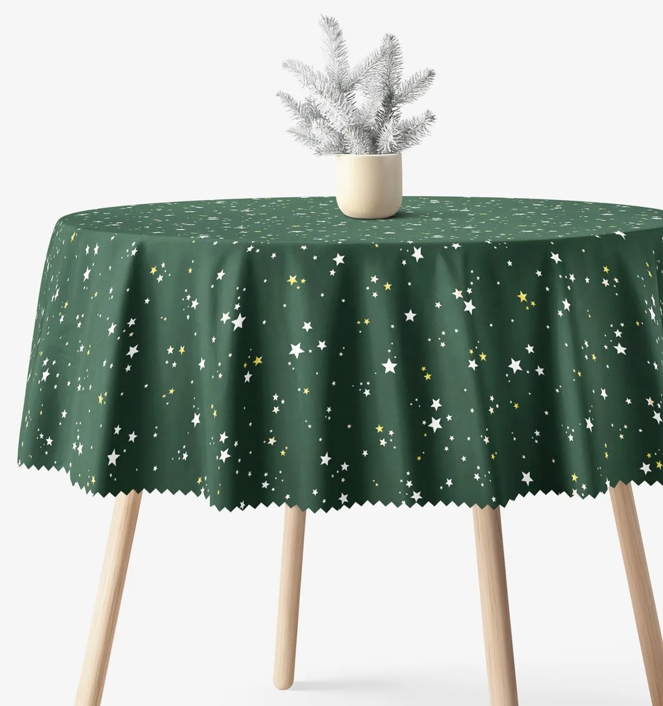 Goldea vianočný okrúhly teflónový obrus - hviezdičky na zelenej Ø 150 cm