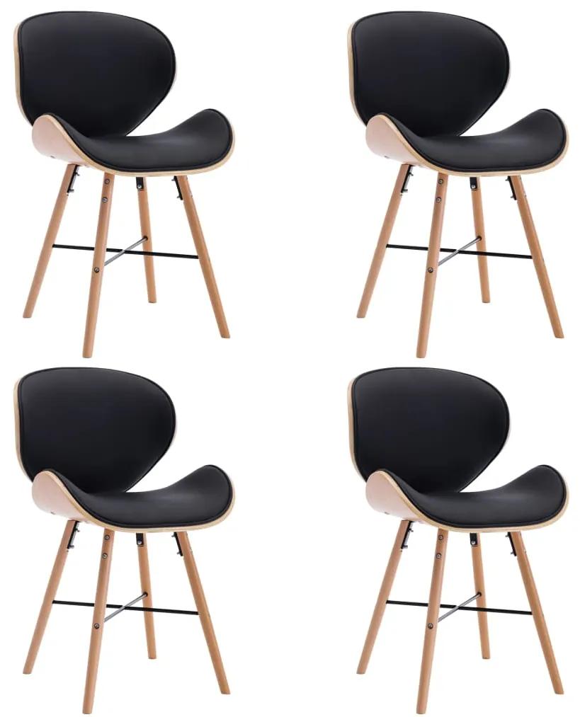 vidaXL Jedálenské stoličky 4 ks, čierne, umelá koža a ohýbané drevo | BIANO