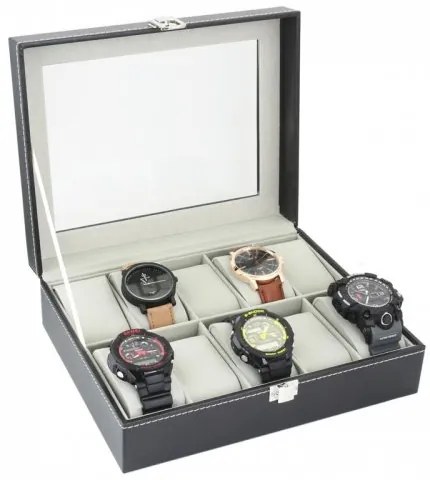 eCarla Organizér na hodinky, box, puzdro na 10ks hodiniek, ekokoža, čierny