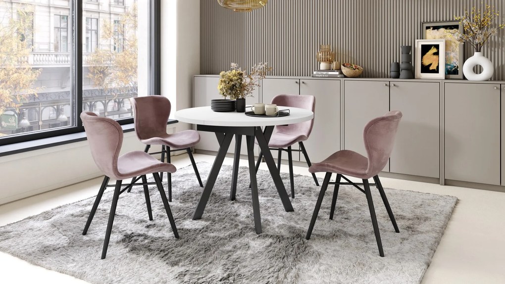 ALMO Matné biele/čierne nohy - OKRÚHLY LOFTOVÝ/INDUSTRIÁLNY ROZKLADACÍ STÔL DO OBÝVAČKY/JEDÁLNE