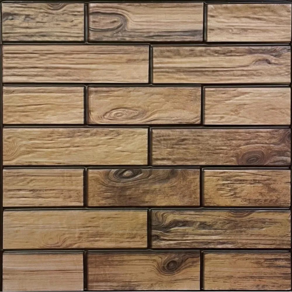 Samolepiace PVC 3D panely 526, rozměr 30 x 30 cm, obklad drevo s čiernou škárou, IMPOL TRADE
