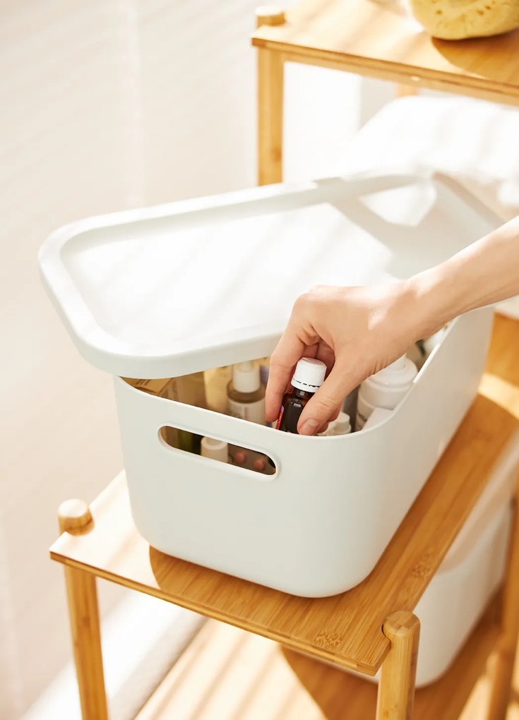 Rotho Úložný box s vekom, 12 l, matná biela ALBU LIGHT, 40 x 24 x 18 cm