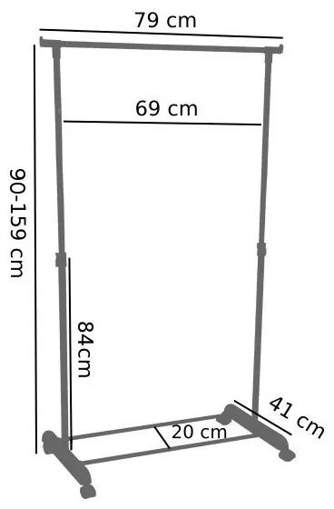 Pojazdný stojan na odevy Ida - výška 90 - 159 cm