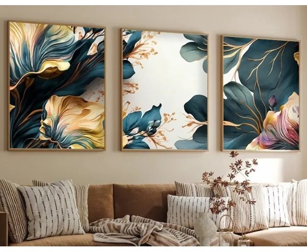 SADA 3x Obraz vo fotorámčeku 50x70 cm rastliny