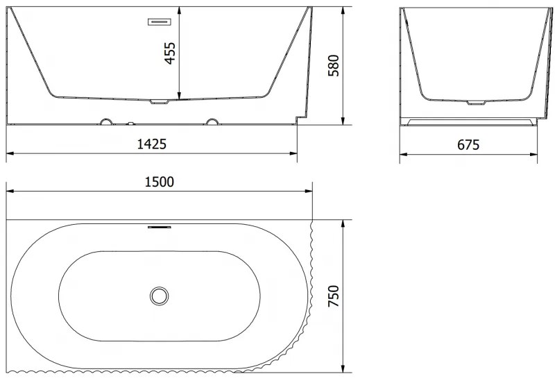 Mexen Gia, voľne stojaca rohová vaňa, drážkovaná, ľavá, 150 x 75 cm, biela matná, zlatý lesklý prepad, 52701507501L-50