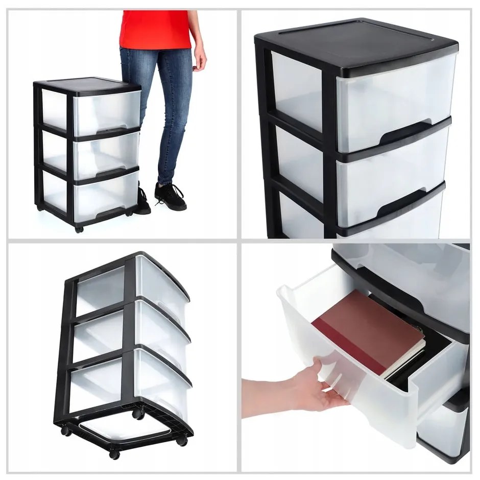 Čierno-priehľadný plastový pojazdný regál 37x61 cm – Curver