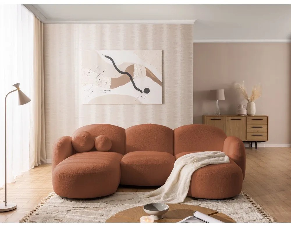 Terakotová rohová pohovka z textílie buklé (do tvaru "U") Orbit – Ropez