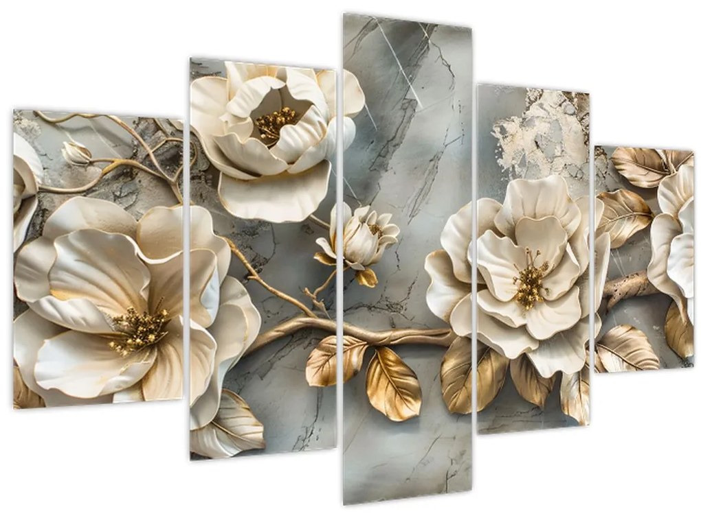 Obraz - Mramorové pozadie s kvetmi (150x105 cm)