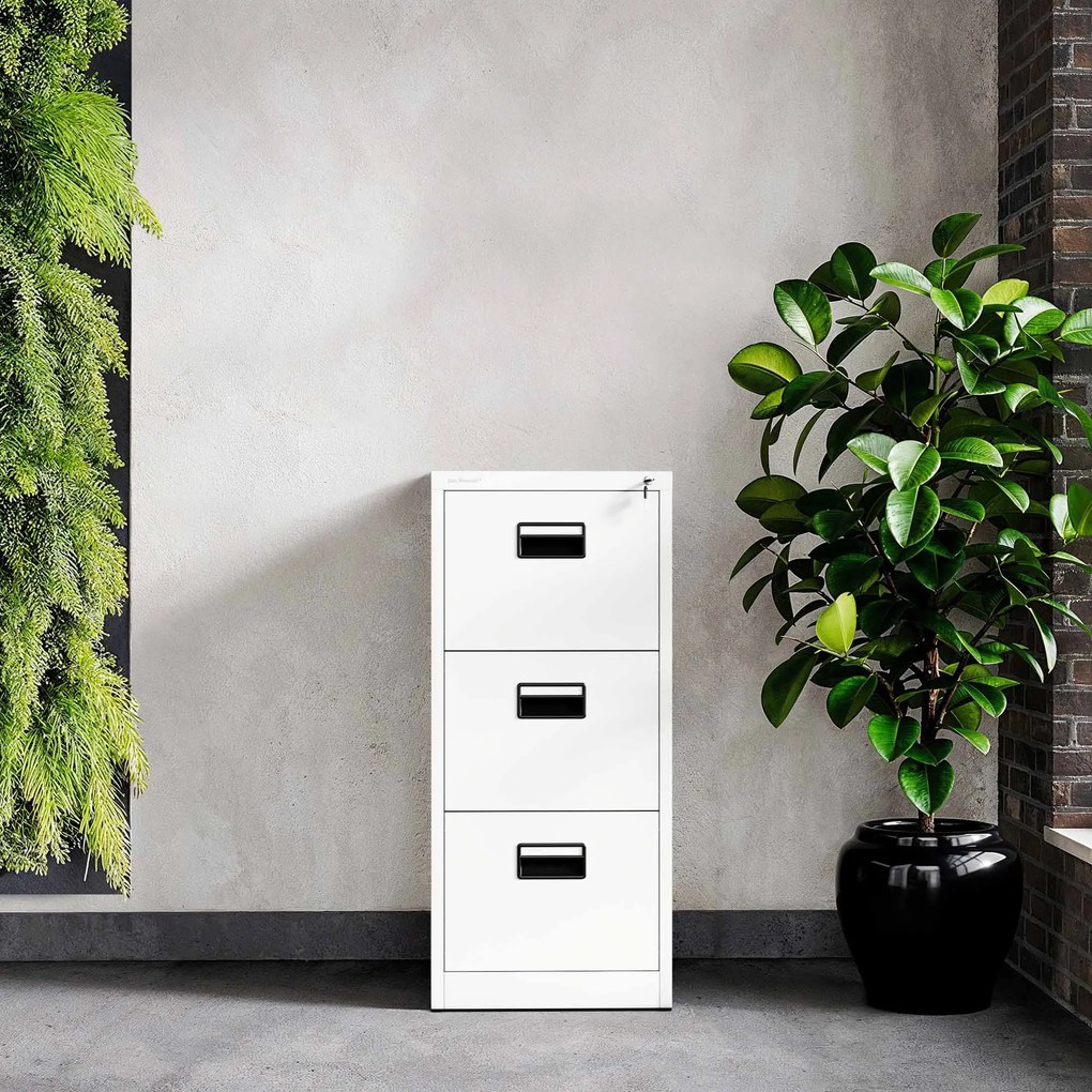 Kovová kartotéková skriňa s 3 zásuvkami, biela, 460x1020x620 mm: SARA