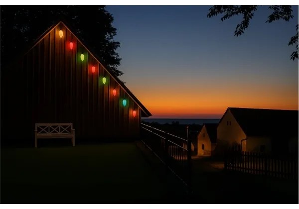 LED vonkajšia vianočná reťaz CONE FILAMENT 20xE10 19 m farebná/teplá biela IP44