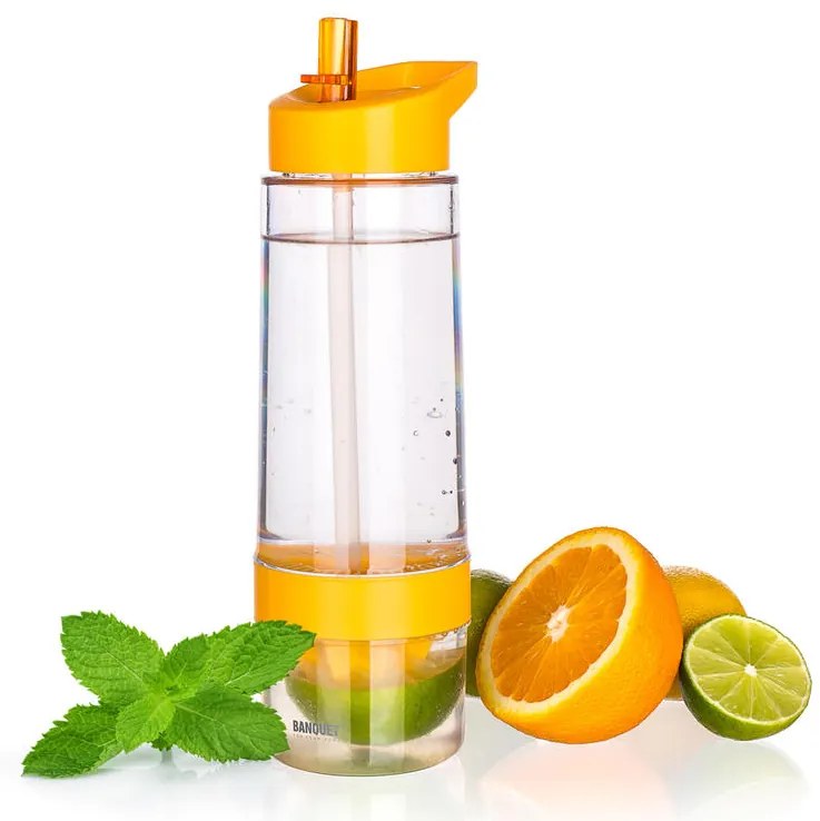 Športové fľaša SQUEZZE s lisom na citrusy, BANQUET oranžová