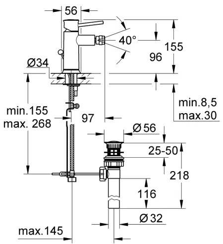 GROHE 32864000 - Bidetová batéria BAUCLASSIC, lesklý chróm