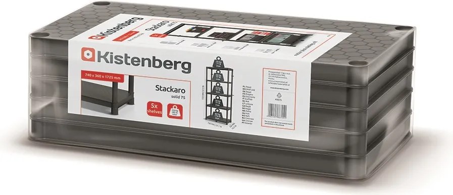 Prosperplast Regál plastový 5 políc STACKARO MIDDLE 74 x 36 x 172,5 cm - čierny