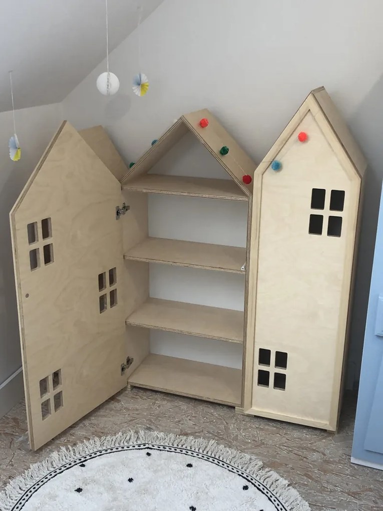 Detská policová skriňa domček, prírodná - 130 cm