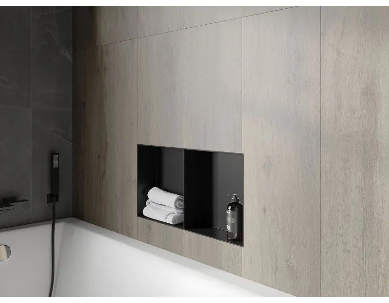 Mexen X-Wall-NR, polička na zapustenie pod obklad bez goliera 60 x 30 cm, čierna matná, 1971603010S