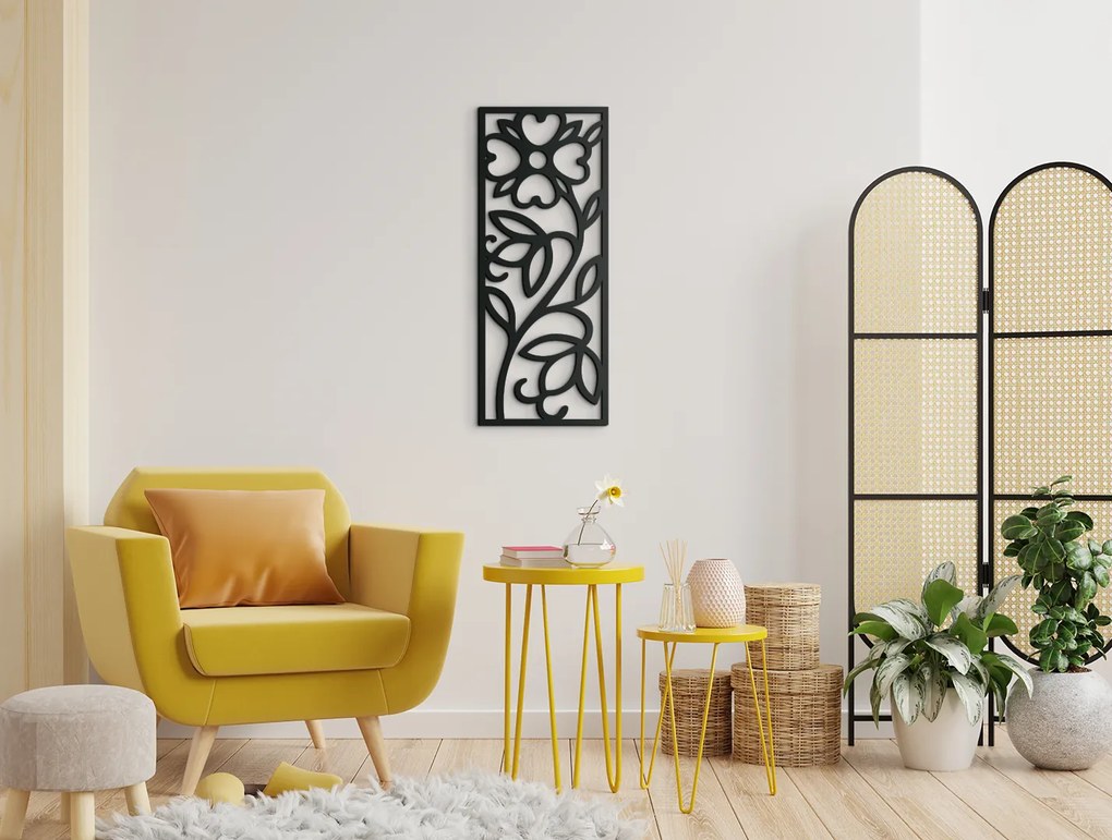 drevko Moderný drevený obraz Kvet Rozmer obrazu: 44,5 x 18 cm, Farba dekorácie: Čierna