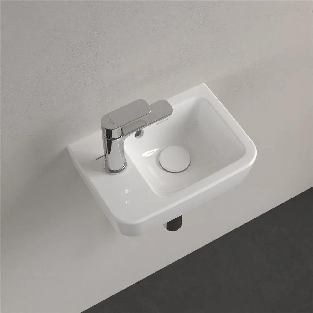 VILLEROY &amp; BOCH O.novo Compact závesné umývadielko s otvorom vľavo, s prepadom, 360 x 250 mm, biela alpská, s povrchom CeramicPlus, 434236R1