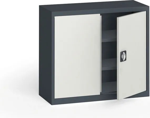 Plechová policová skriňa METAL, 800 x 950 x 400 mm, 2 police, grafit / sivá