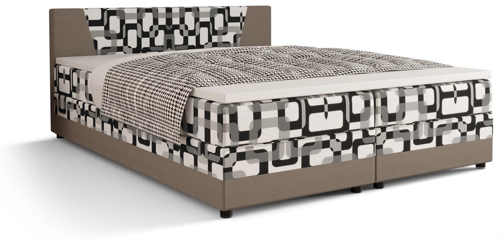 Manželská posteľ Boxspring 140 cm Linda Comfort (vzor + sivohnedá) (s matracom a úložným priestorom). Vlastná spoľahlivá doprava až k Vám domov. 1056051