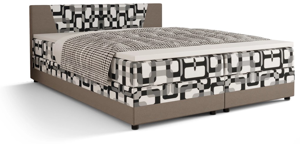 Manželská posteľ  Boxspring 160 cm Linda (vzor + sivohnedá) (s matracom a úložným priestorom). Akcia -21%. Vlastná spoľahlivá doprava až k Vám domov. 1046630