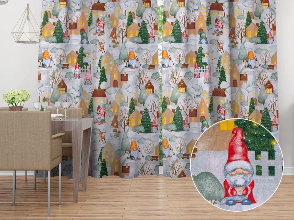 Biante Vianočný bavlnený záves Sandra SA-405 Dedinka škriatkov 150x150 cm