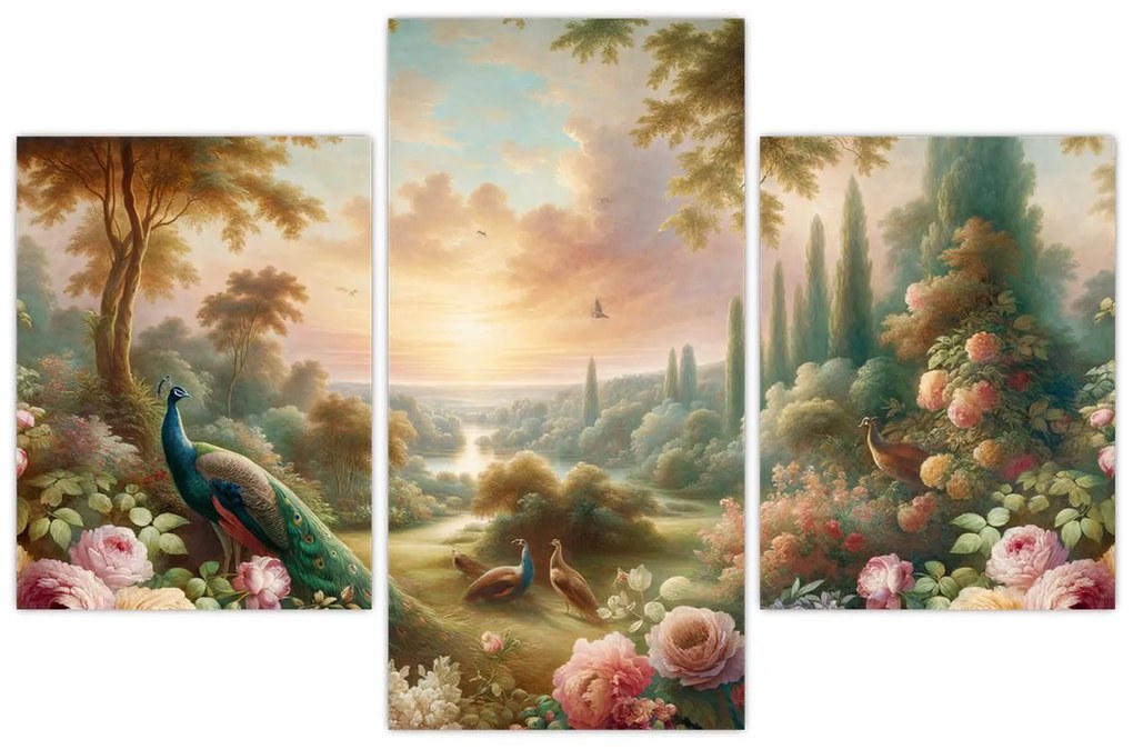 Obraz - Pávy v záhrade (90x60 cm)