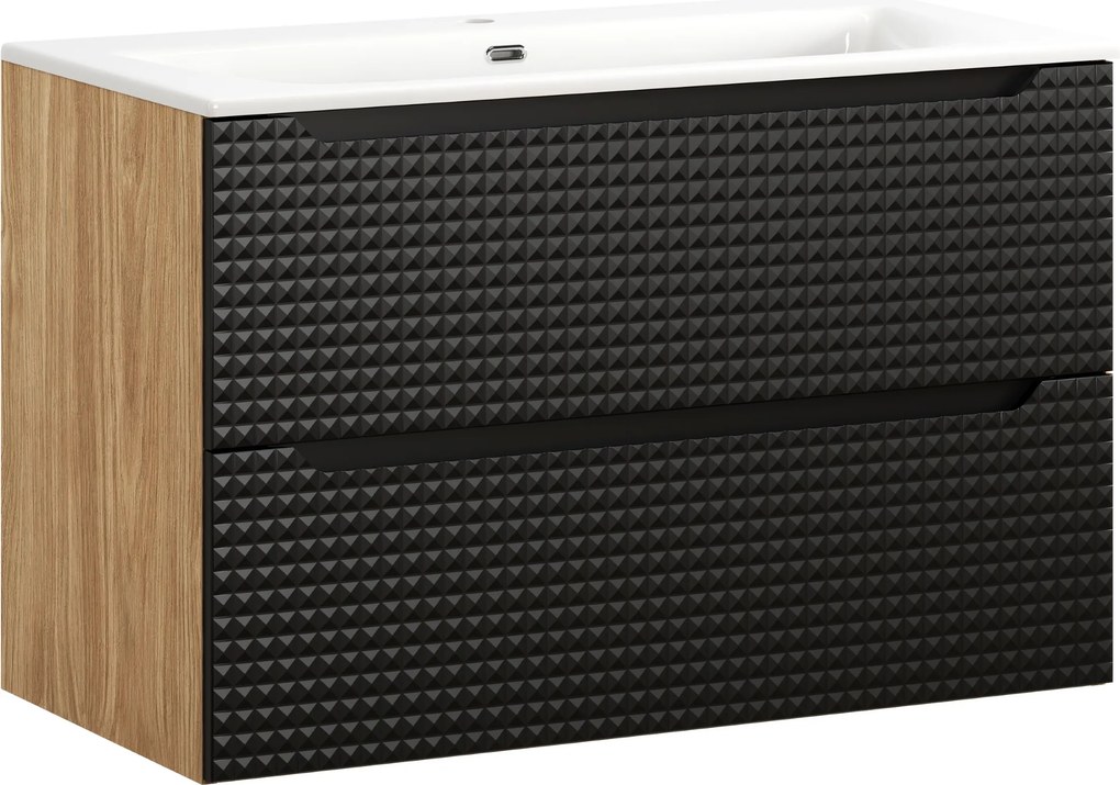 Comad Kúpeľňová skrinka s keramickým umývadlom Luxor Black 90 cm - čierna matná