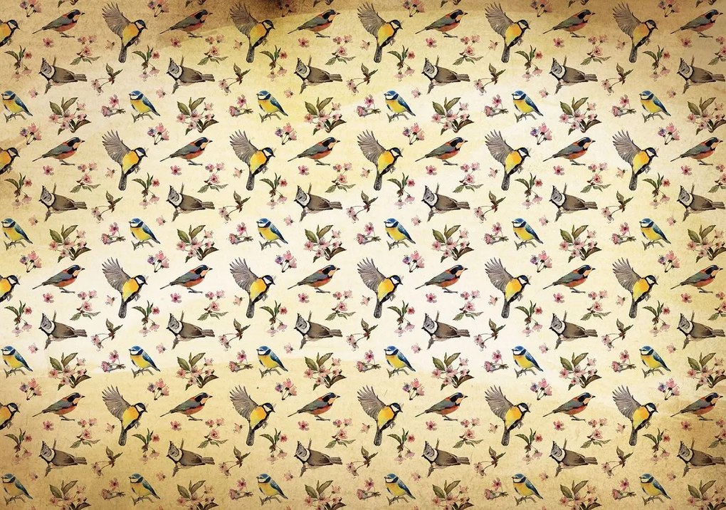 Fototapeta - Vtáčiky a kvetinový vzor (152,5x104 cm)