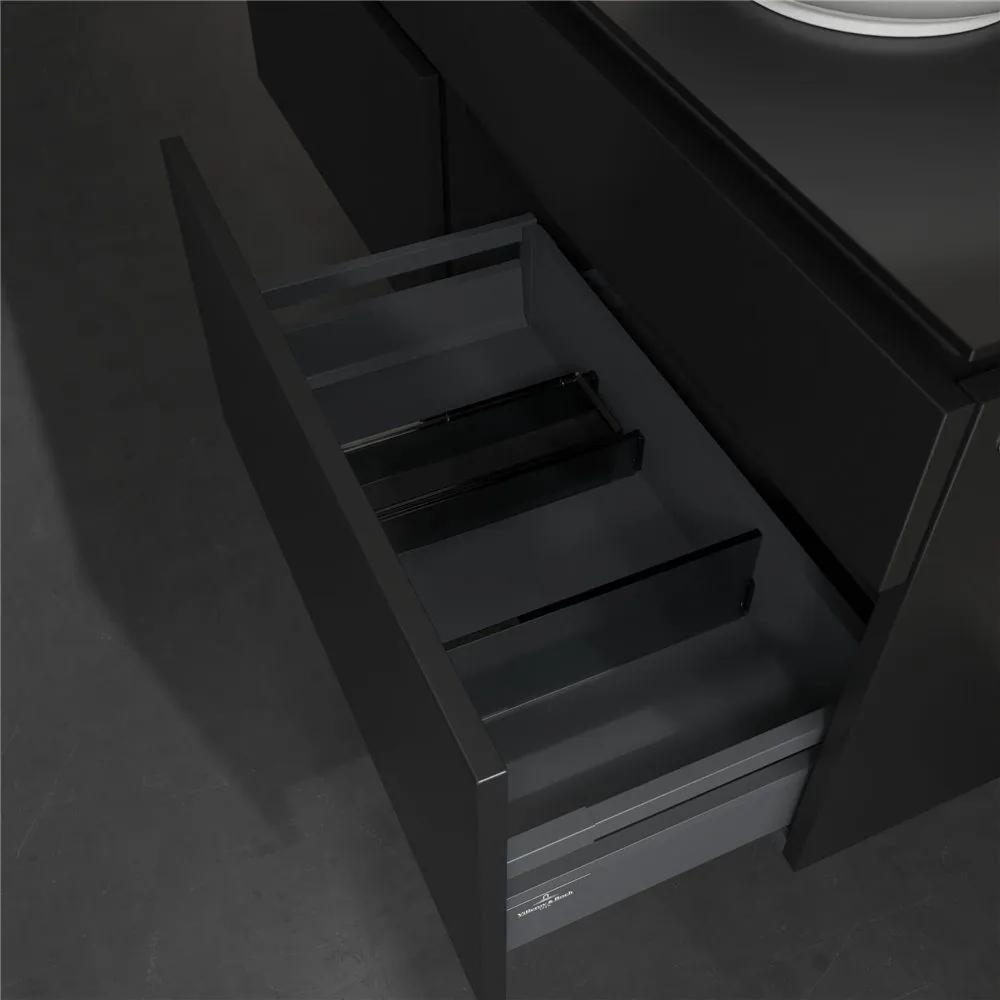 VILLEROY &amp; BOCH Legato závesná skrinka pod umývadlo na dosku (umývadlo vpravo), 4 zásuvky, 1400 x 500 x 550 mm, Black Matt Lacquer, B59000PD