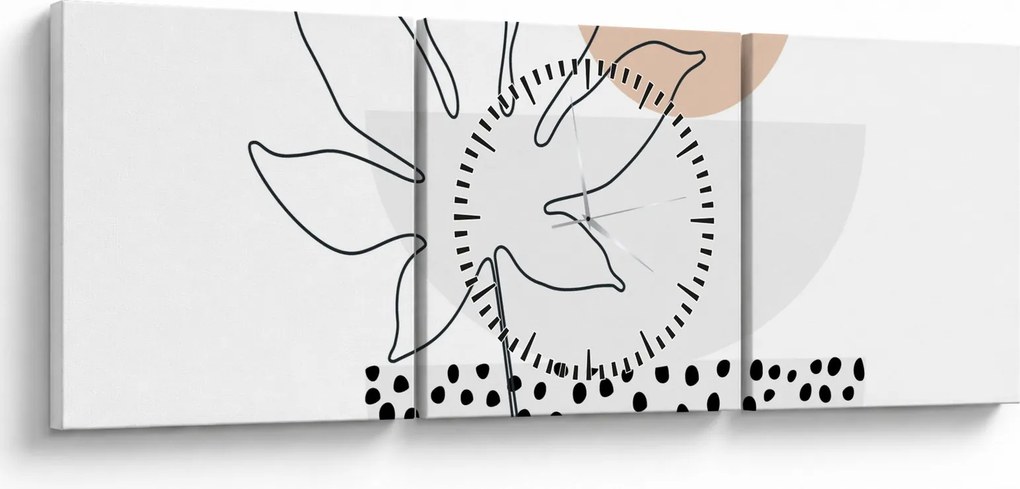 Obraz - Line art kvety N⁰3 (s hodinami) (90x30 cm)
