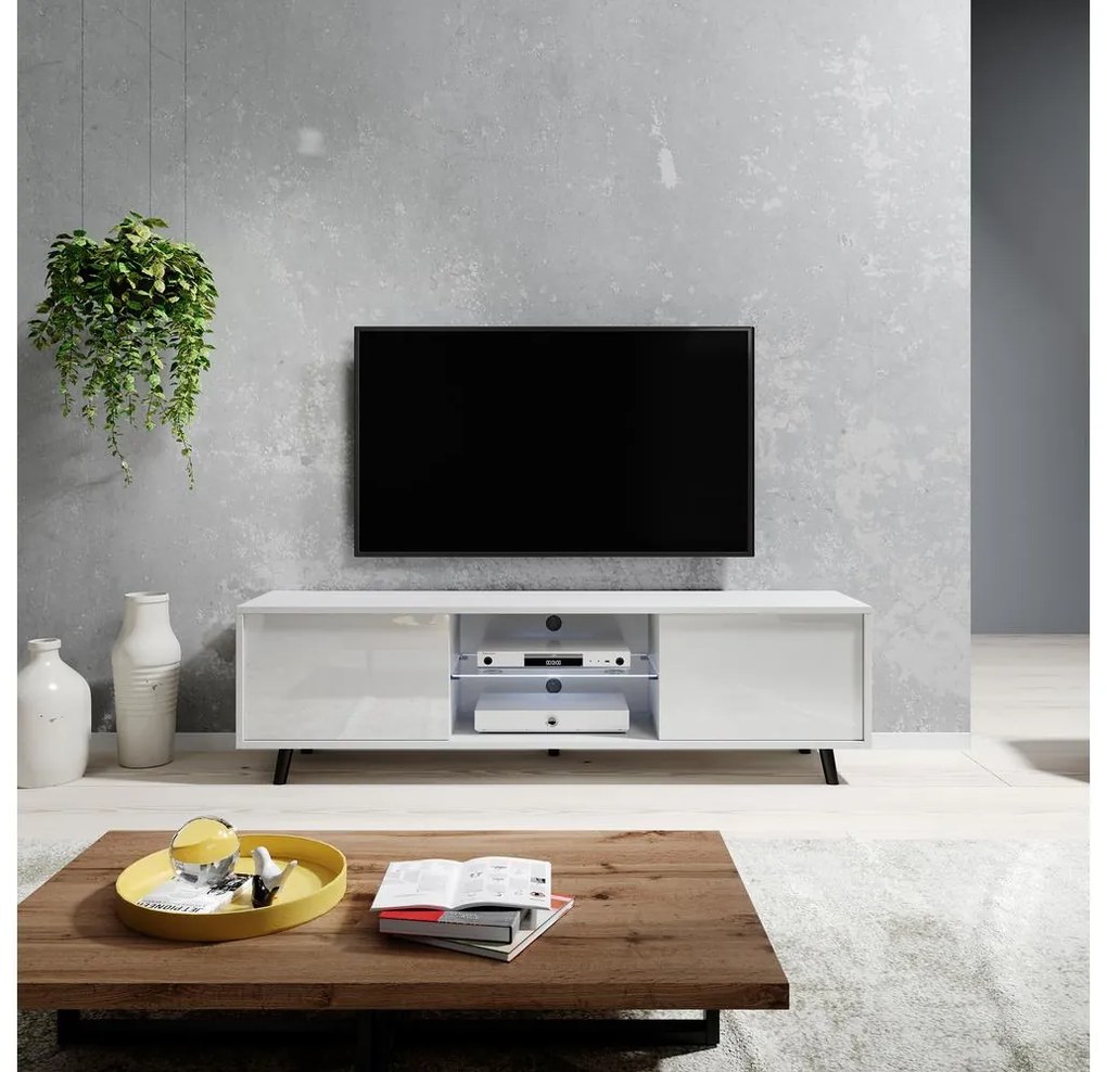 TV skrinka/stolík Leiros (s osvetlením) (biela). Akcia -19%. Vlastná spoľahlivá doprava až k Vám domov. 1098628