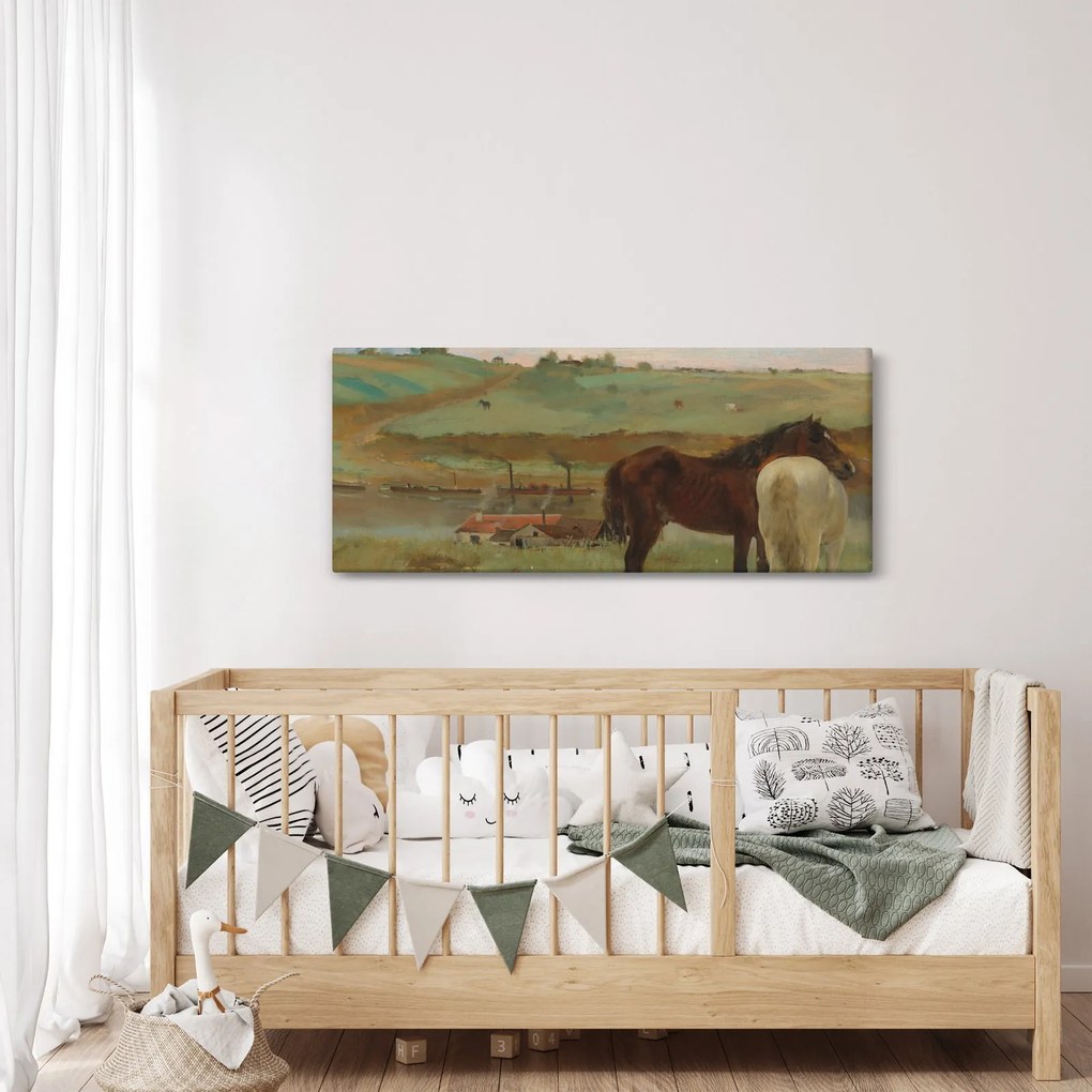 Obraz - Edgar Degas, Horses in a Meadow, reprodukcia (120x50 cm)