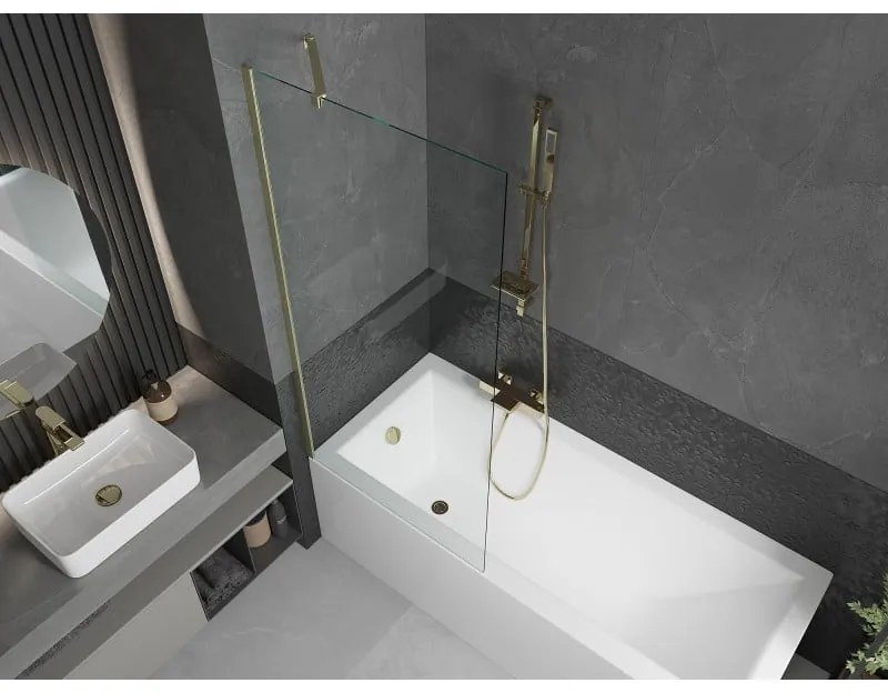 Mexen Next, 1-krídlová vaňová zástena 80 x 150 cm, 6mm číre sklo, zlatá matná, 895-080-000-00-00-55