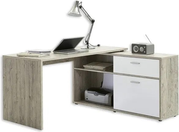 Sconto Písací stôl DIEGO 1 dub pieskový/biela vysoký lesk
