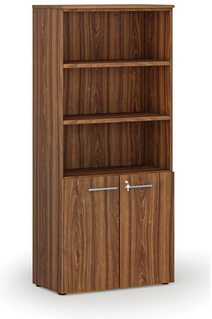 Kombinovaná kancelárska skriňa PRIMO WOOD, dvere na 2 poschodia, 800 x 420 x 1781 mm, orech