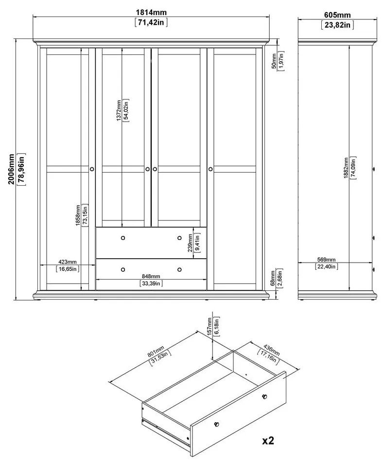 Sivá šatníková skriňa 181x201 cm Paris – Tvilum